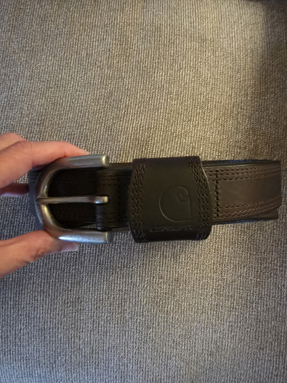 Carhartt Dark Brown Leather Belt with Brushed Metal Buckle